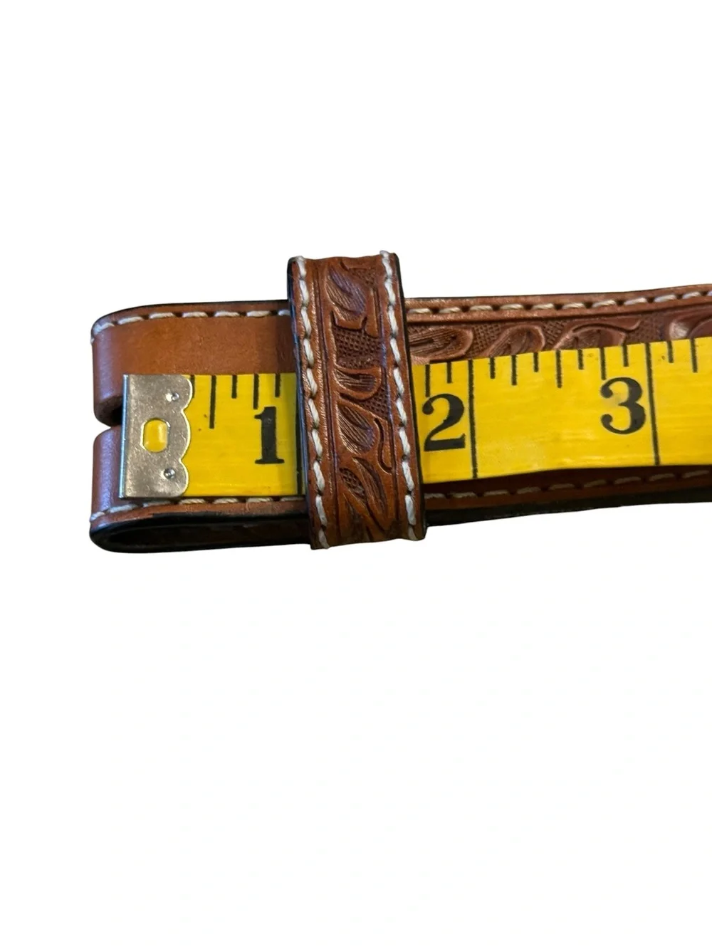3D Men’s 38 Tooled Brown Leather Belt Only Hand Tooled Ends